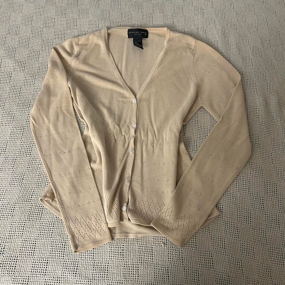 Vintage 100% Silk Eyelet Knit Cardigan size S